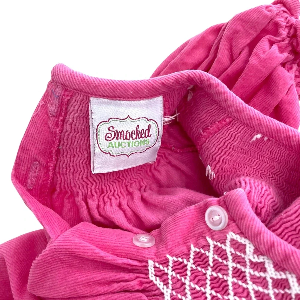 Smocked Auctions micro corduroy smocked one piece jumpsuit Size 9M‎ pink cute